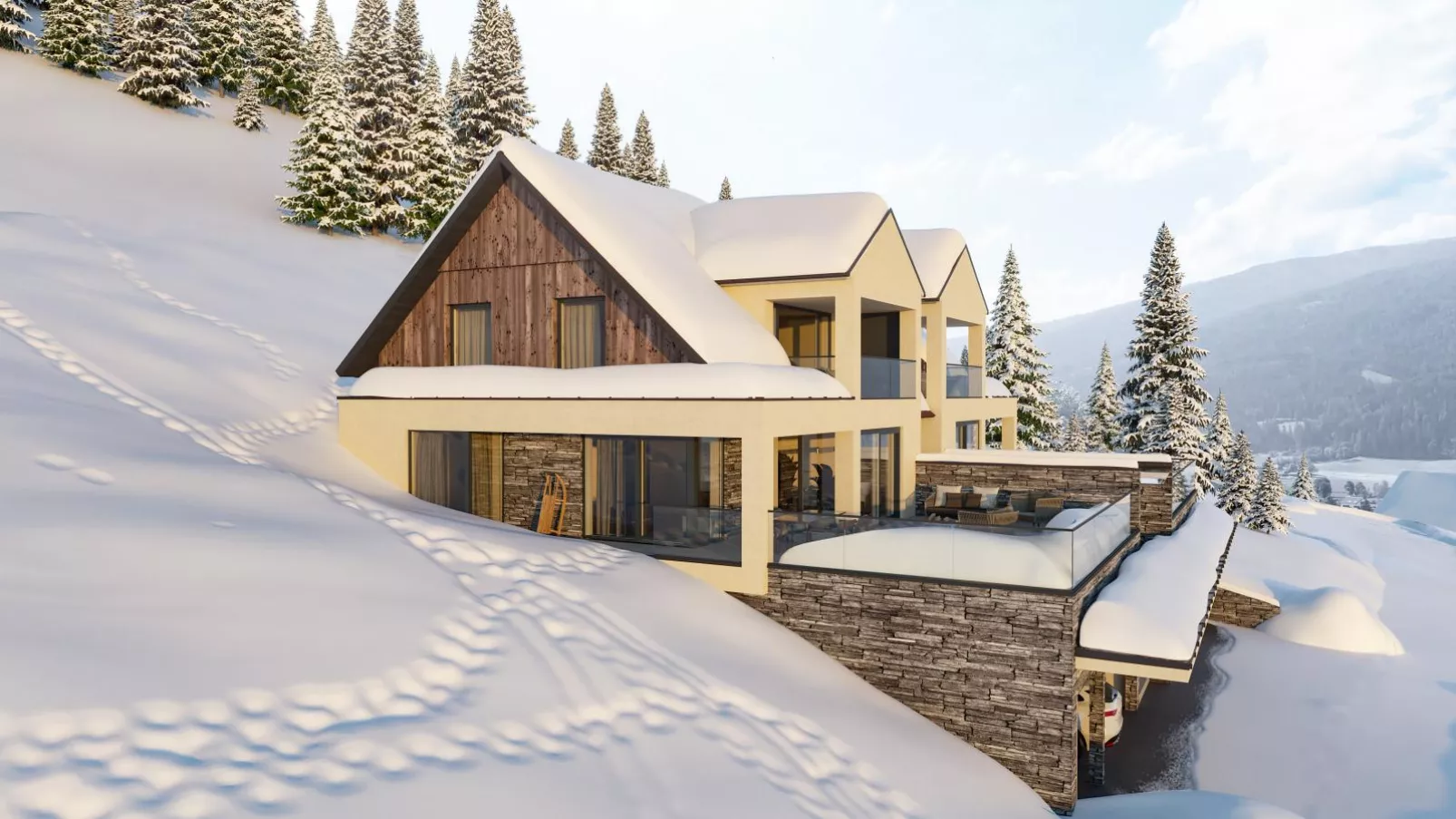 Doppellodge-Außenbereich Winter