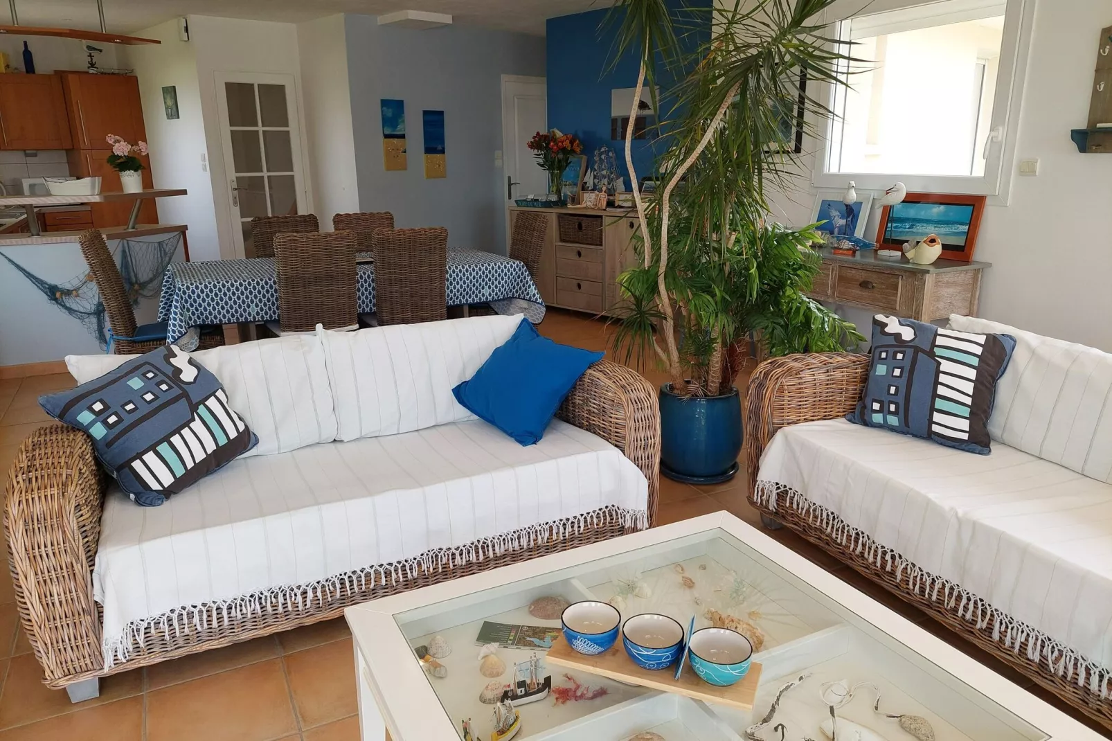 Panorama Meerblick Ferienhaus mit Dachterrasse Guissény-Salon