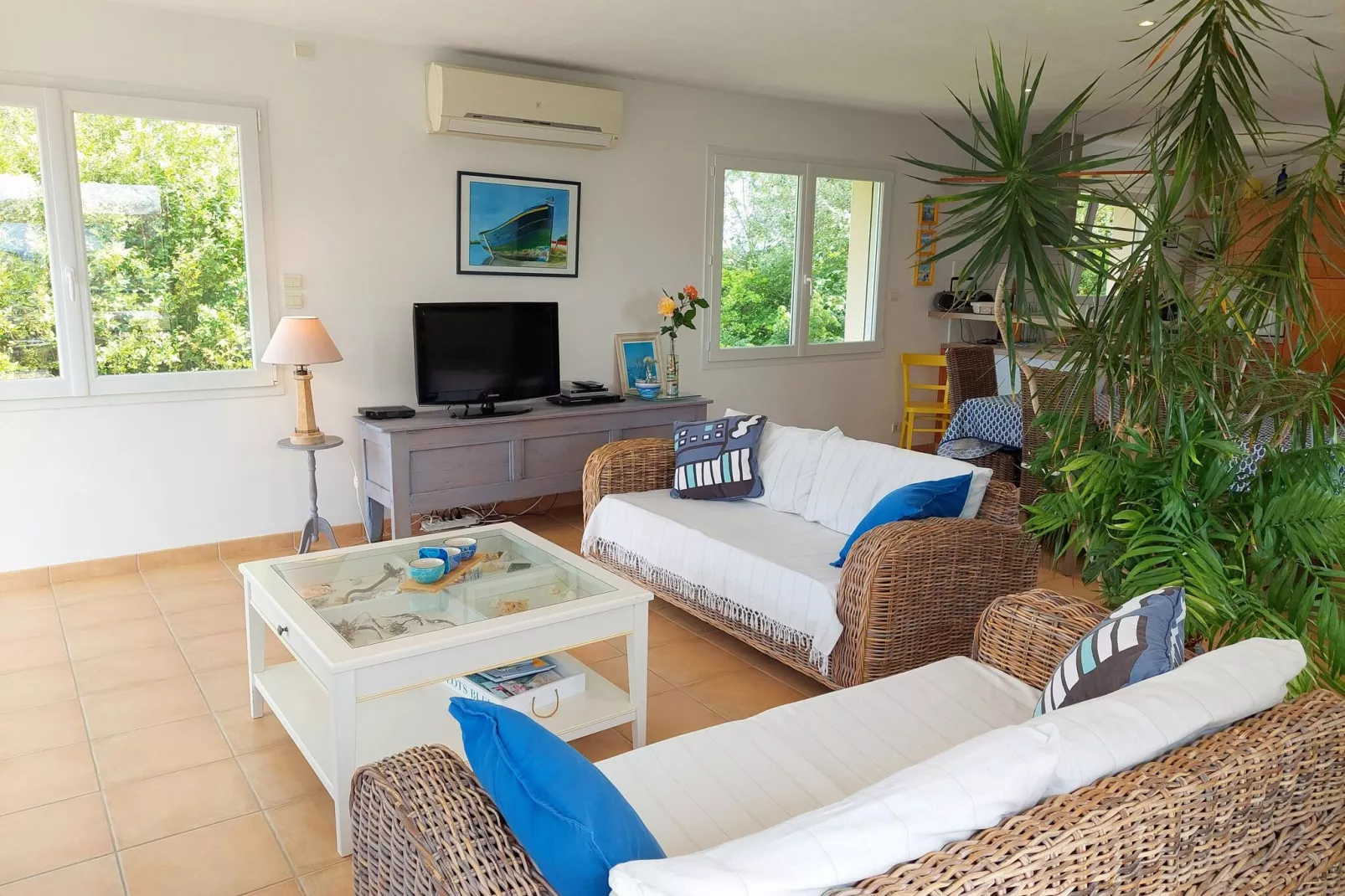 Panorama Meerblick Ferienhaus mit Dachterrasse Guissény-Salon