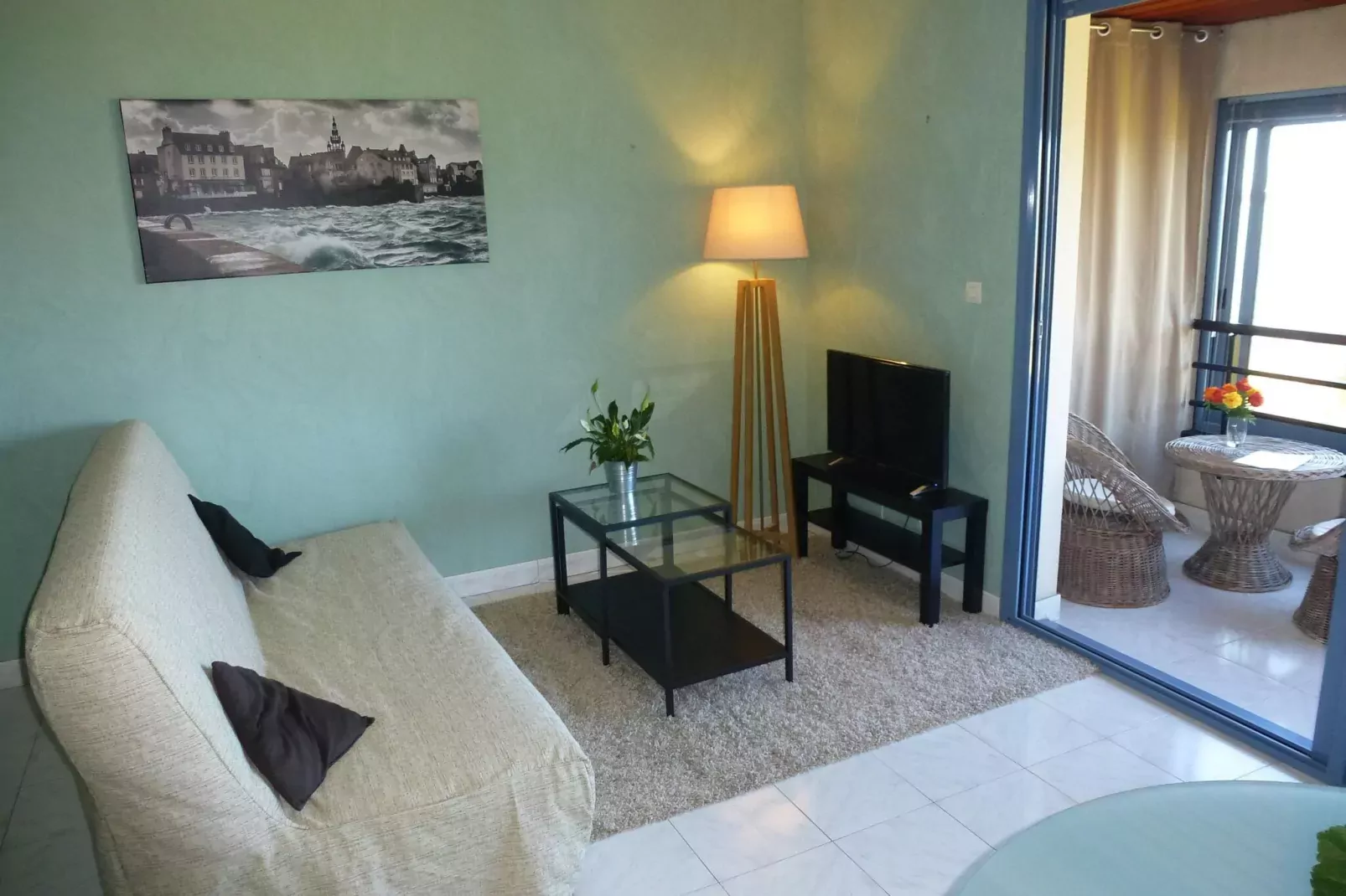 180° Panorama Meerblick Ferienwohnung Roscoff-Living room