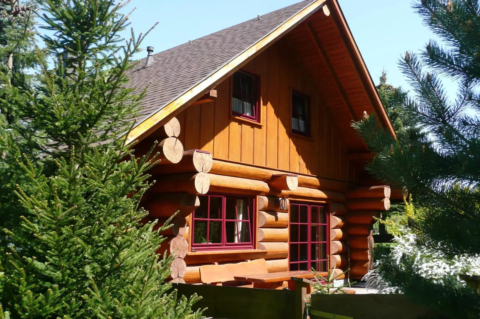 Naturstammhaus-Außenbereich Sommer
