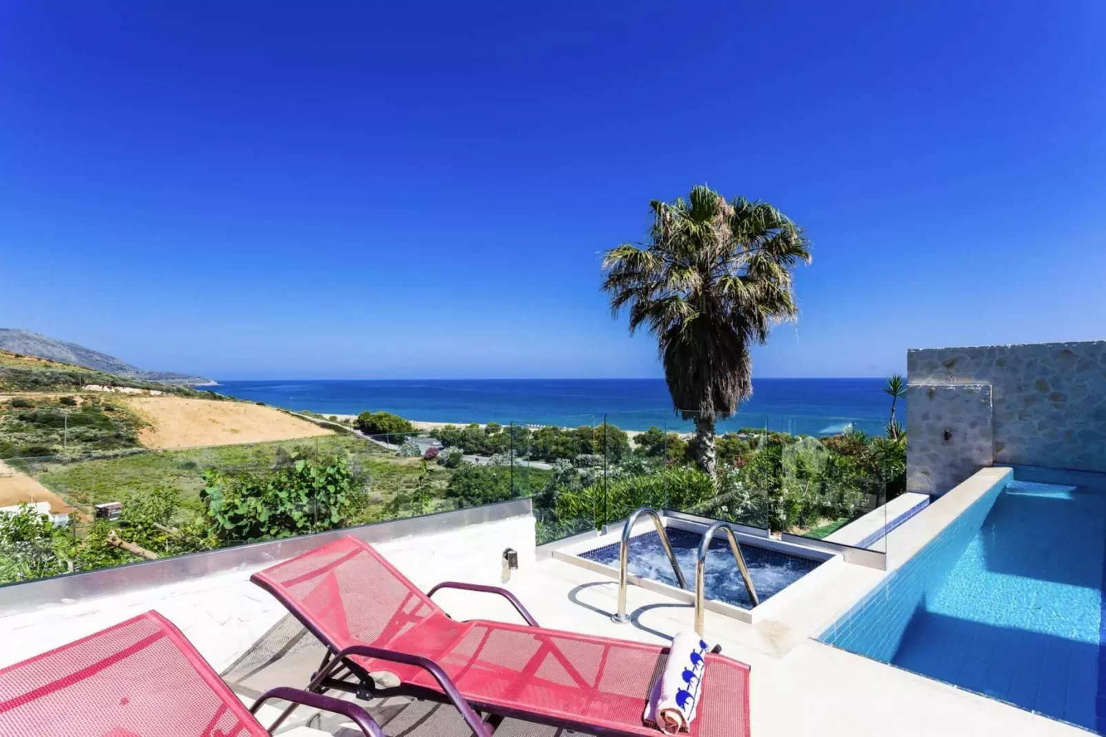 Villas Avra & Pyrgos, Episkopi-Villa Avra, ca. 120 qm, 6 pax-Aussicht Sommer
