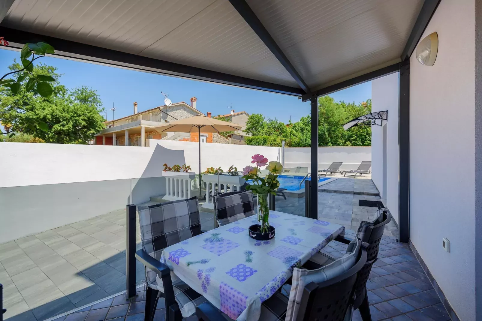 Apartment Vedran with heated pool, near Porec-Terrace balcony