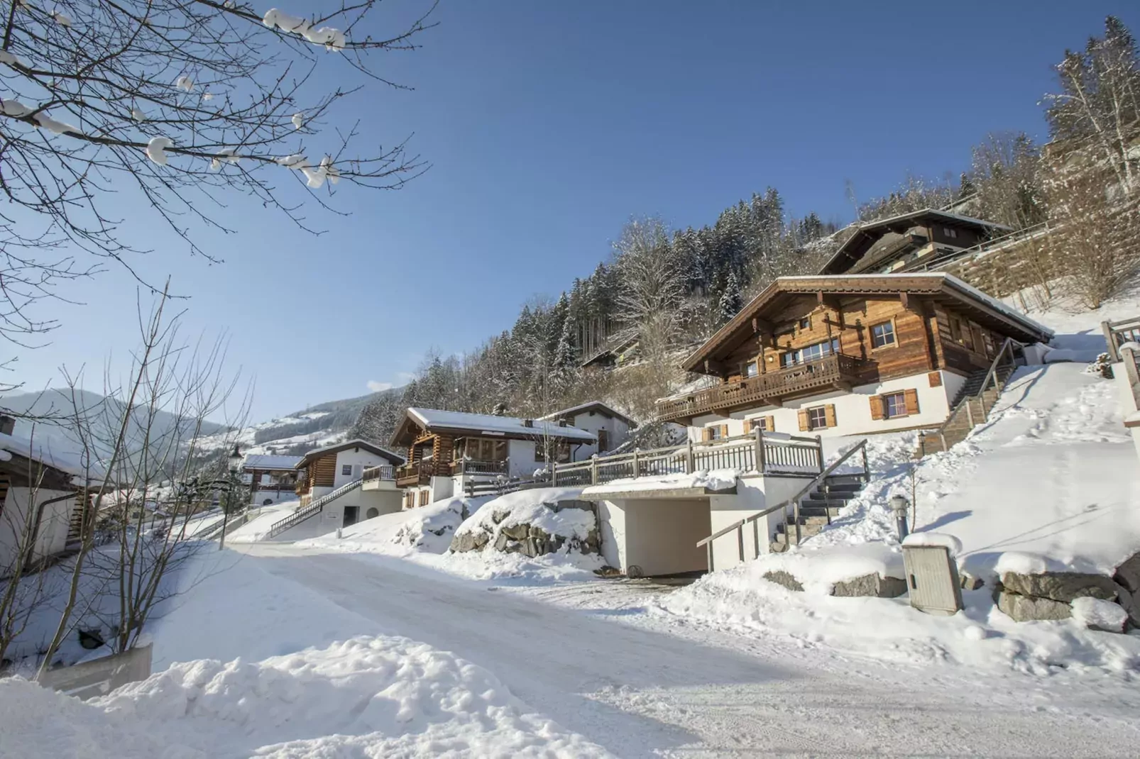 Chalets im Wald-Exterior in winter