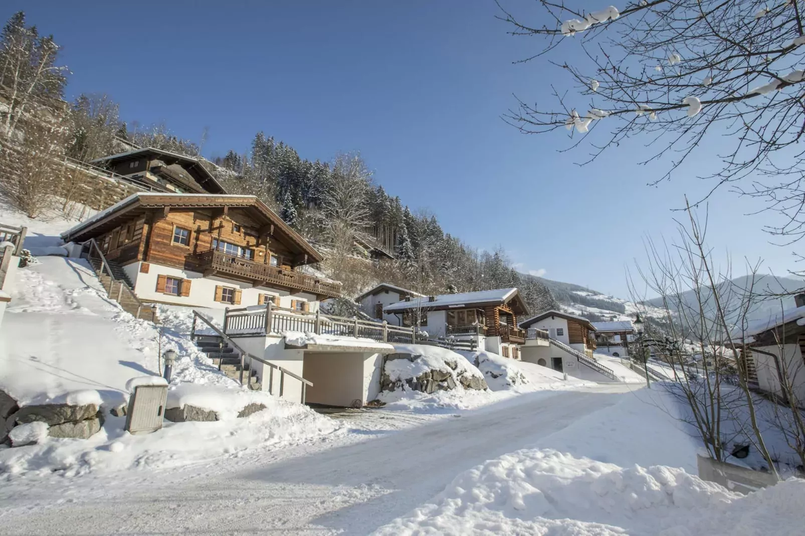 Chalets im Wald-Exterior in winter