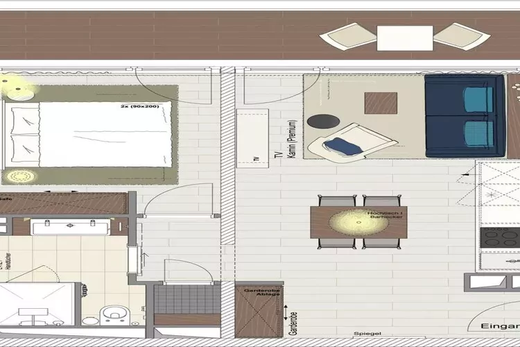 Apartments im MAREMÜRITZ Yachthafen Resort & Spa / Aurora Landseite 2 Personen-Floor plan