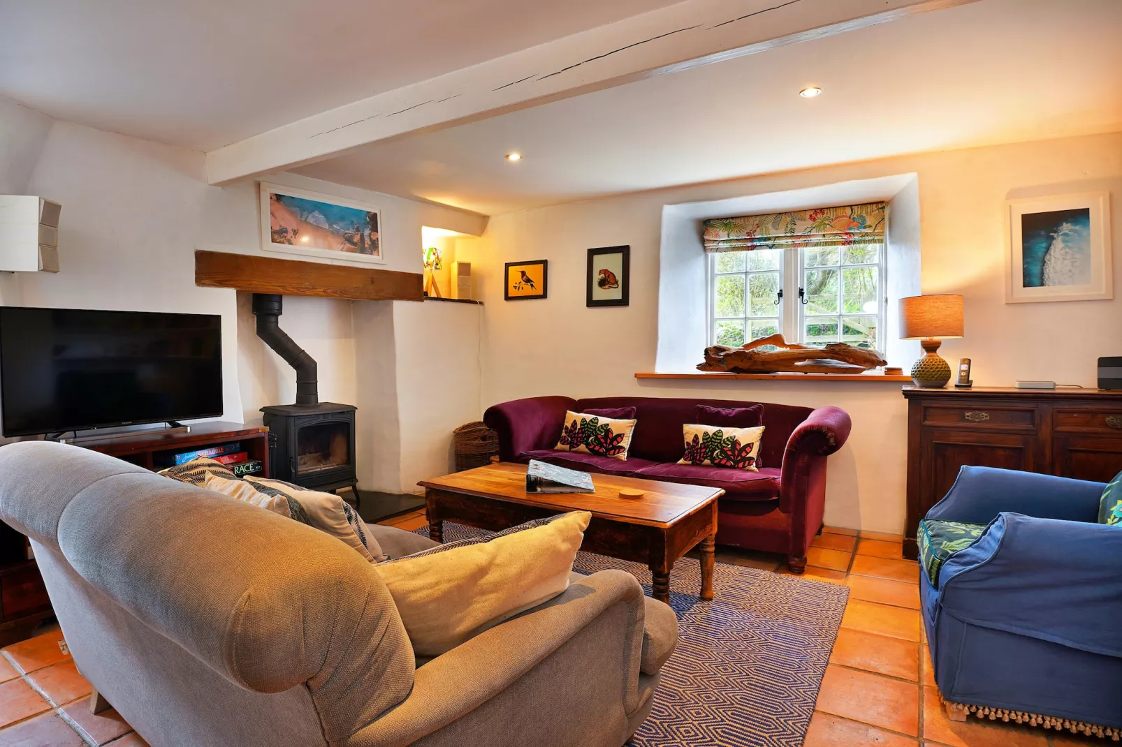 Porthcothan Mill Cottage-Living room