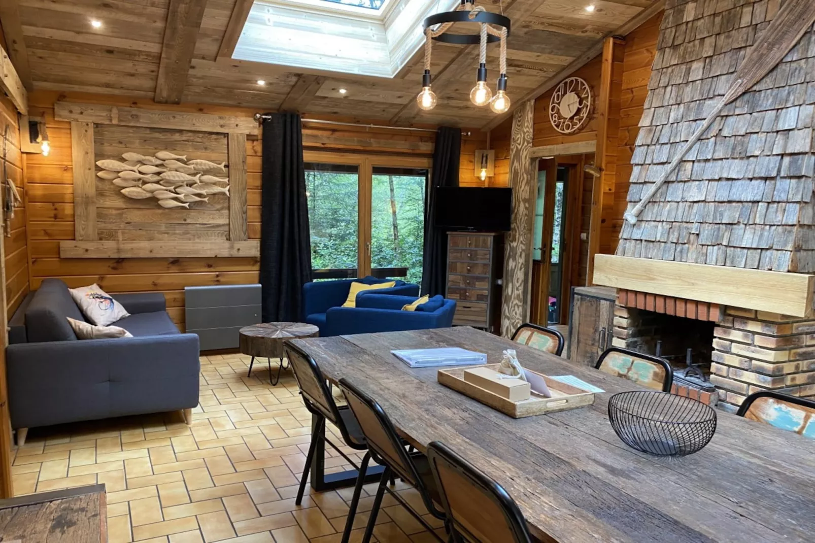 LE FISHING LODGE Chalet en bois avec Bain Nordique-Wohnzimmer