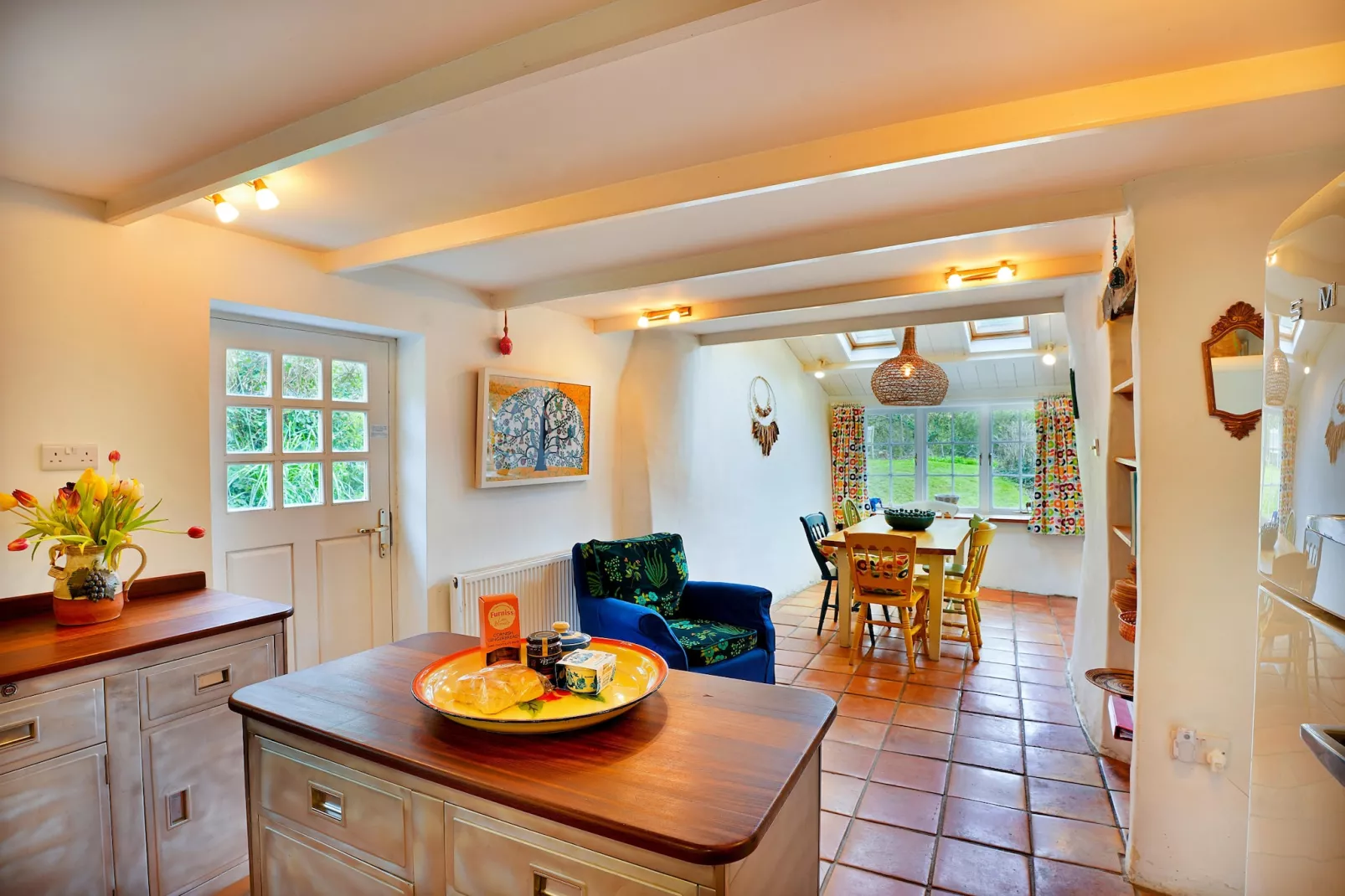 Porthcothan Mill Cottage-Living room