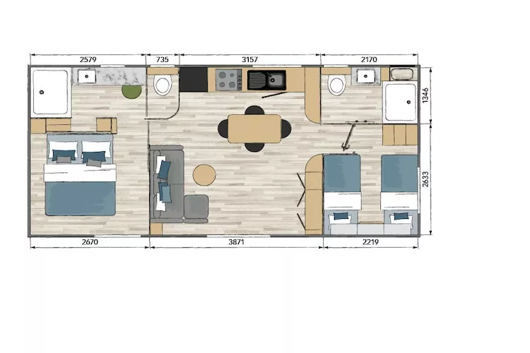 Camping L'Air Marin Vias-Plage  Mobilhome TULUM 2CH-Living room