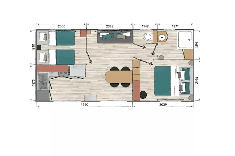 Camping L'Air Marin Vias-Plage  Mobilhome PLAYA 3CH-Floor plan