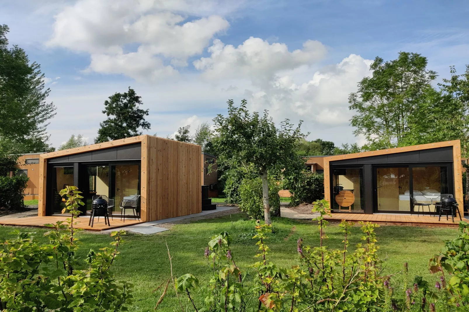 Wetland Cabin 2 persoons (op Boetiekpark de Kas, Scherpenzeel, Friesland)-Außenbereich Sommer