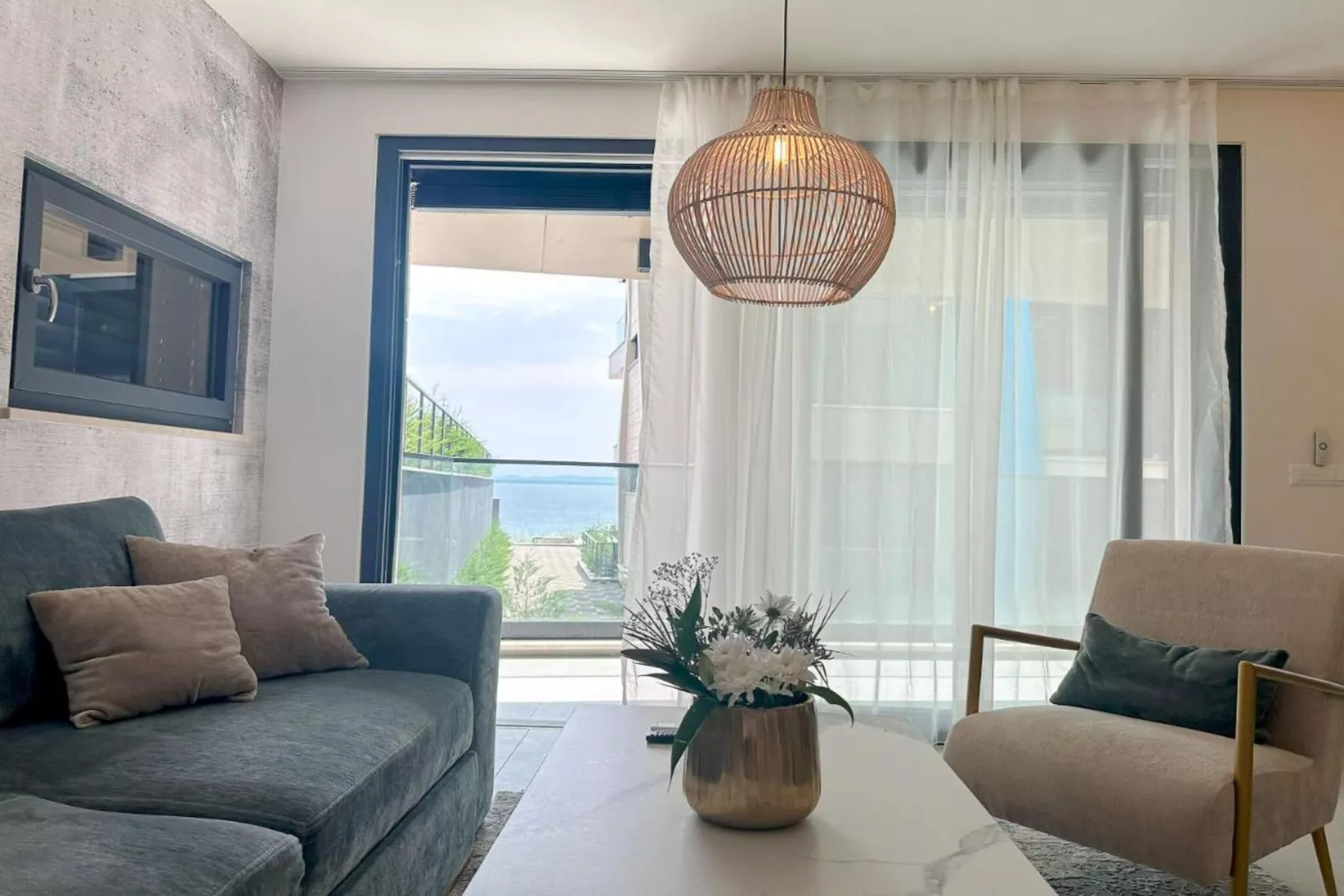 Leonarda Waterfront Residences- One-Bedroom Apartment With Terrace (The Sunset One) -S2-Living room