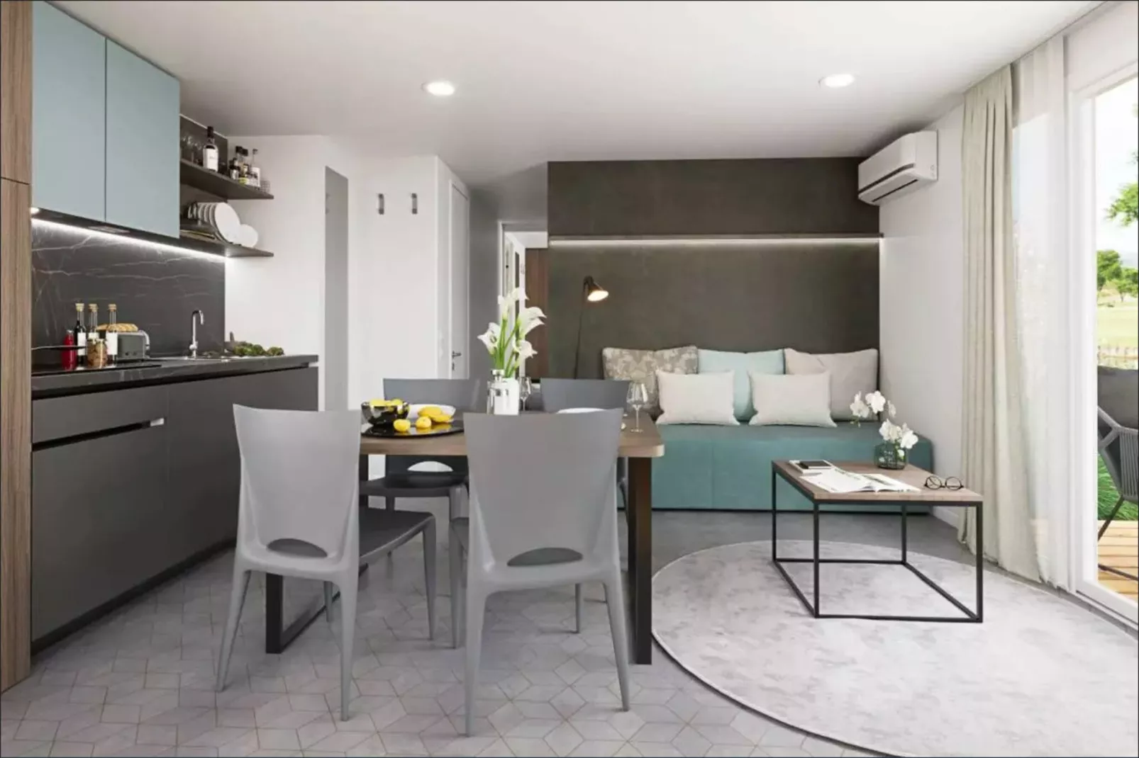 Mobile Homes Strasko Novalja Olive 34 qm für 5 Pers-Salon