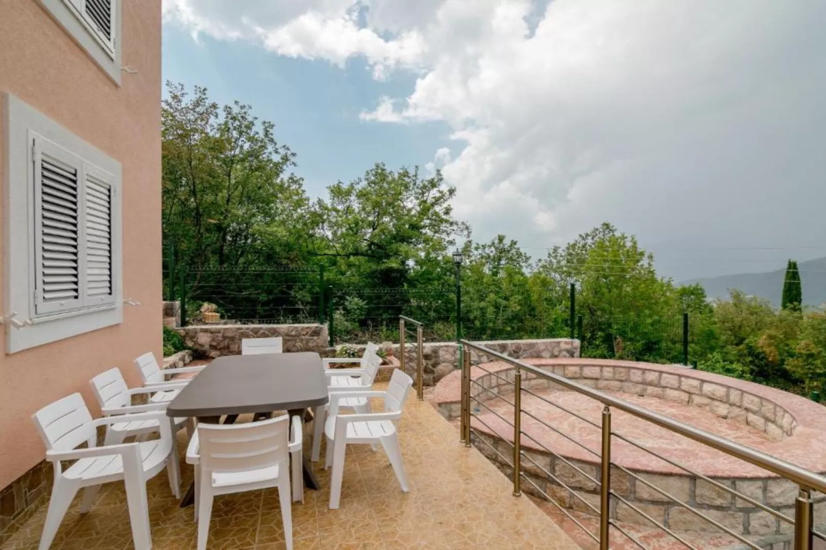 Tranquil Retreat with Private Pool in Lustica Bay - One Bedroom Apartment with Balcony and Sea View 2-Terrace balcony