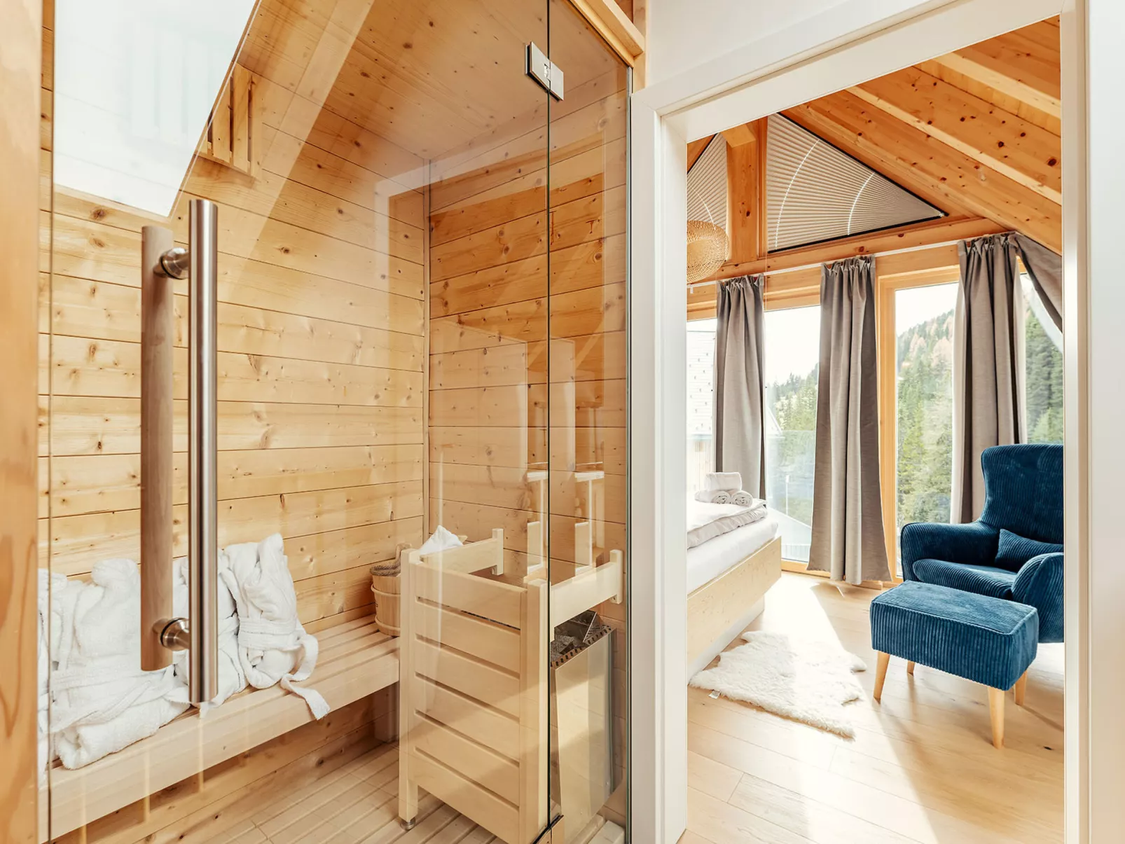 Chalet Nr. 1 mit 2 Schlafzimmern und Sauna-Dedans