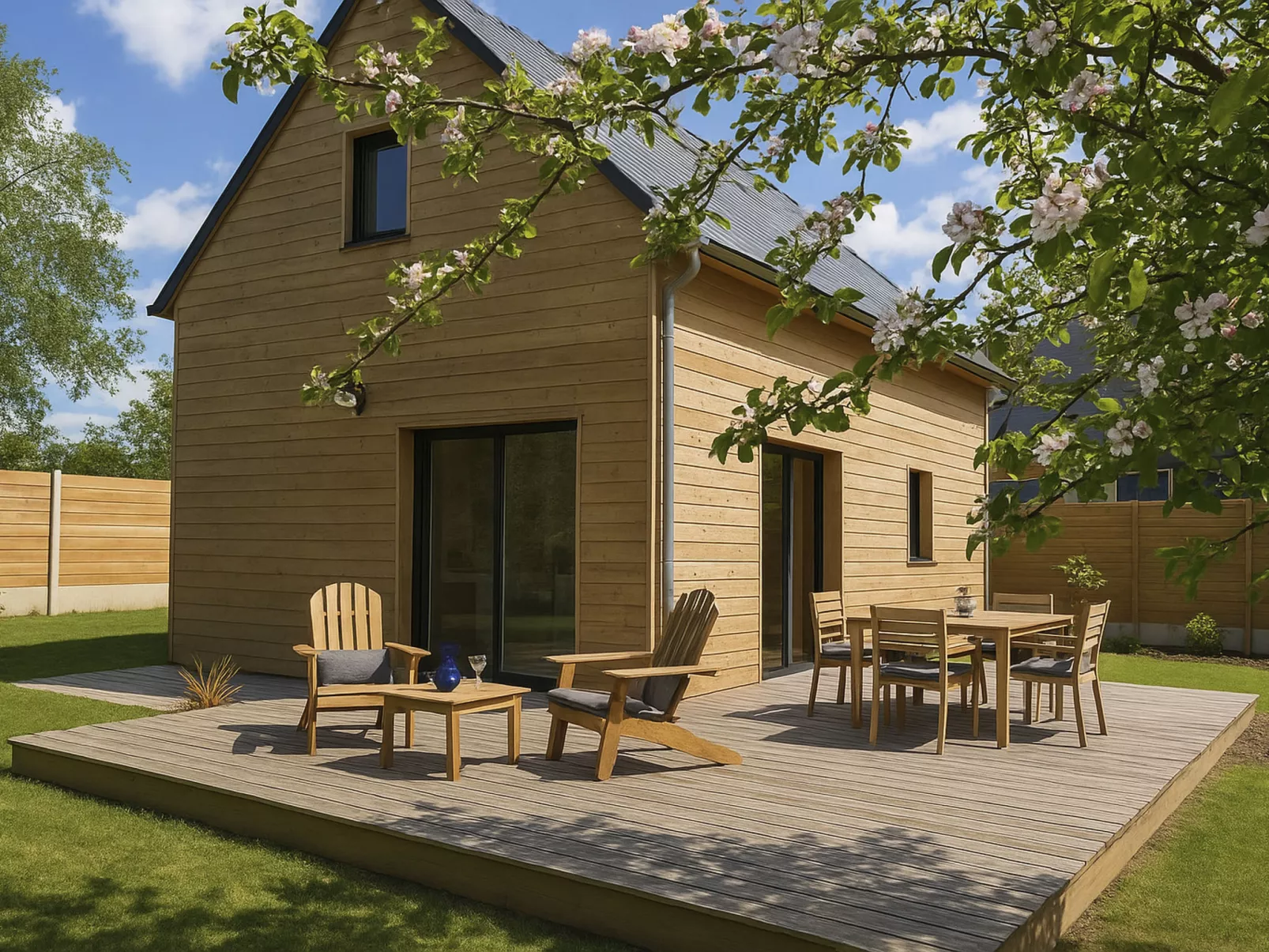 Charmantes Holzhaus in einer grünen Umgebung