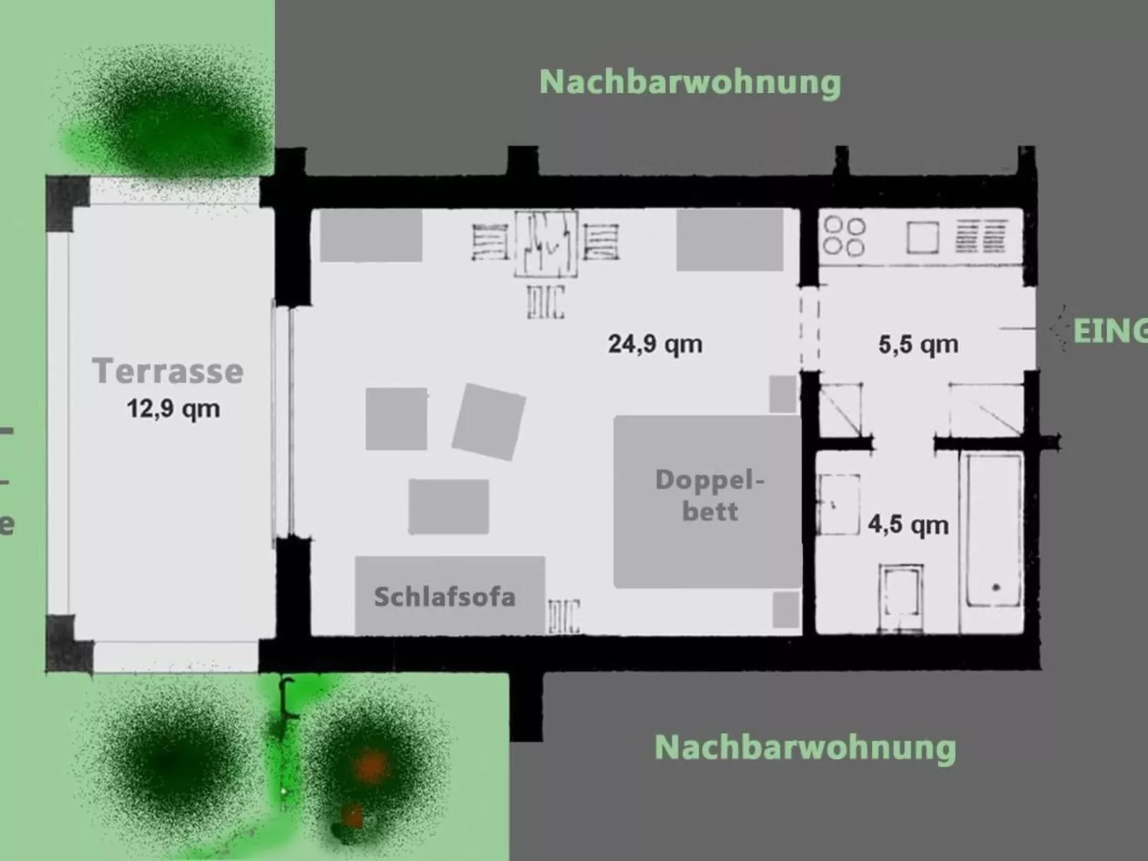 Studio mit Blick auf das Wasser-Inside