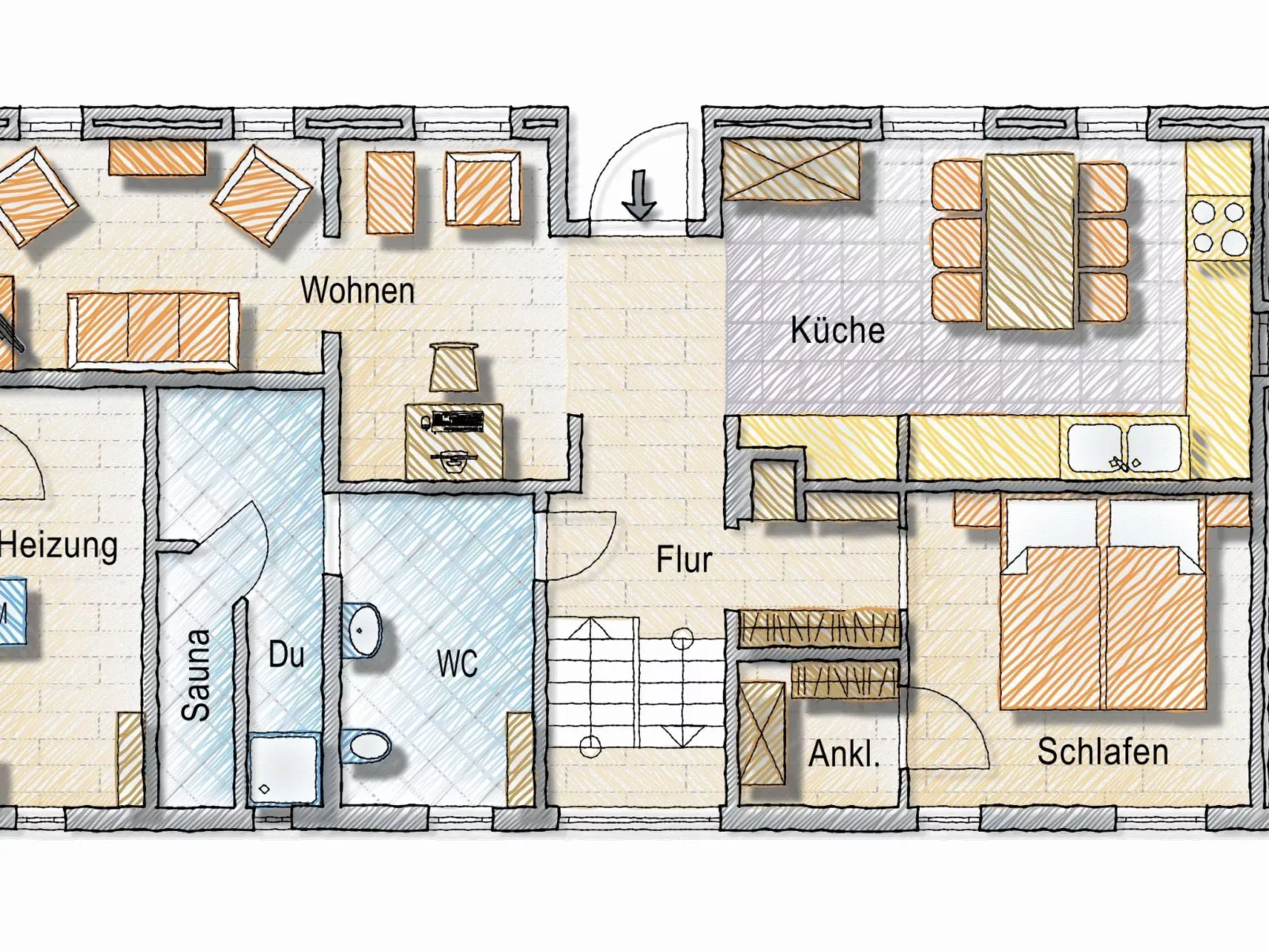 Reetdachhaus inmitten von Wiesen und Feldern-Dedans