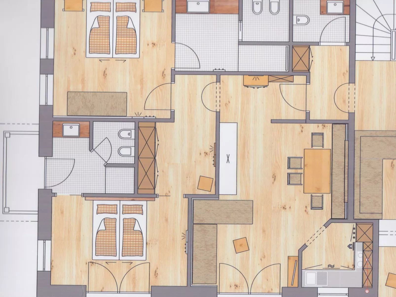 Für vier Personen im Erdgeschoss mit kleinem privatem Garten-Drinnen