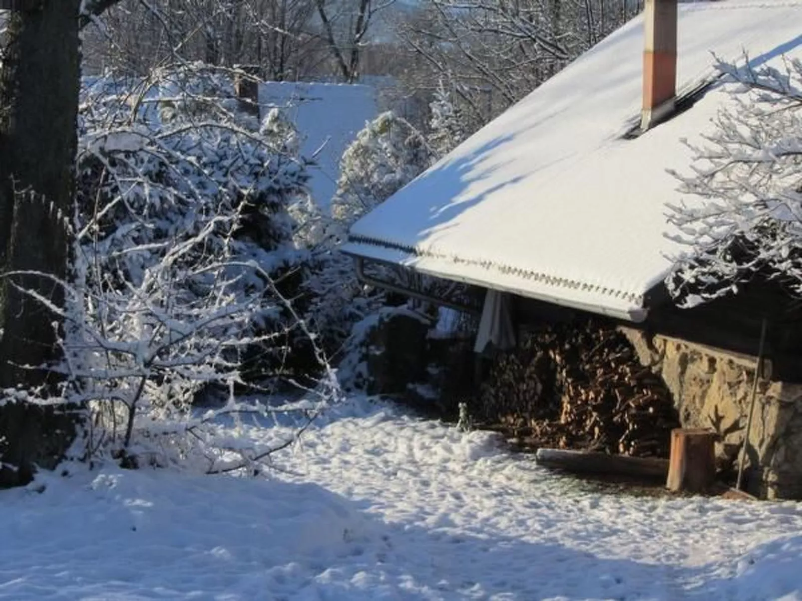 Blockhaus in Gajówka mit Kaminofen-Dehors