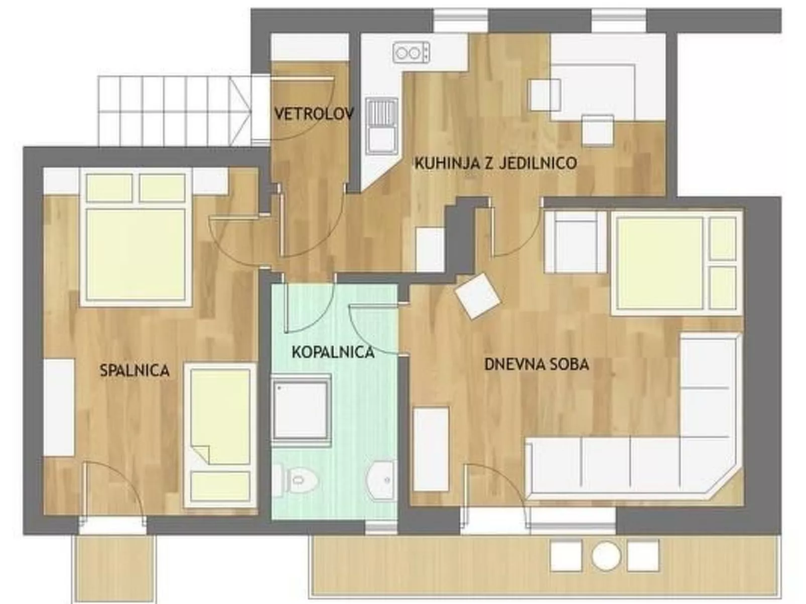 Für sechs Personen mit einem Balkon-Drinnen