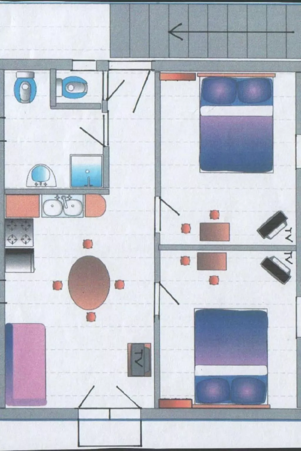 Appartement B in Strandnähe mit Terrasse und Grill - Dedans