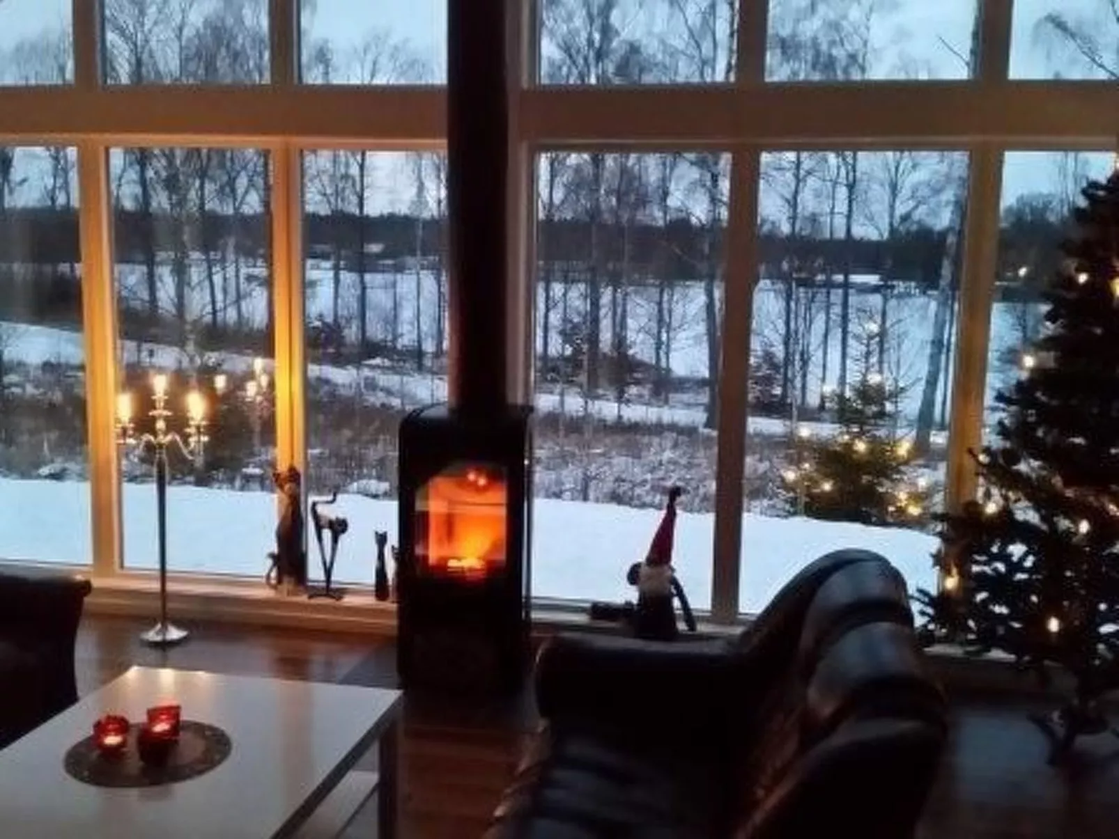 Modernes Haus mit hellem Dekor, mit Blick auf den See-Dedans
