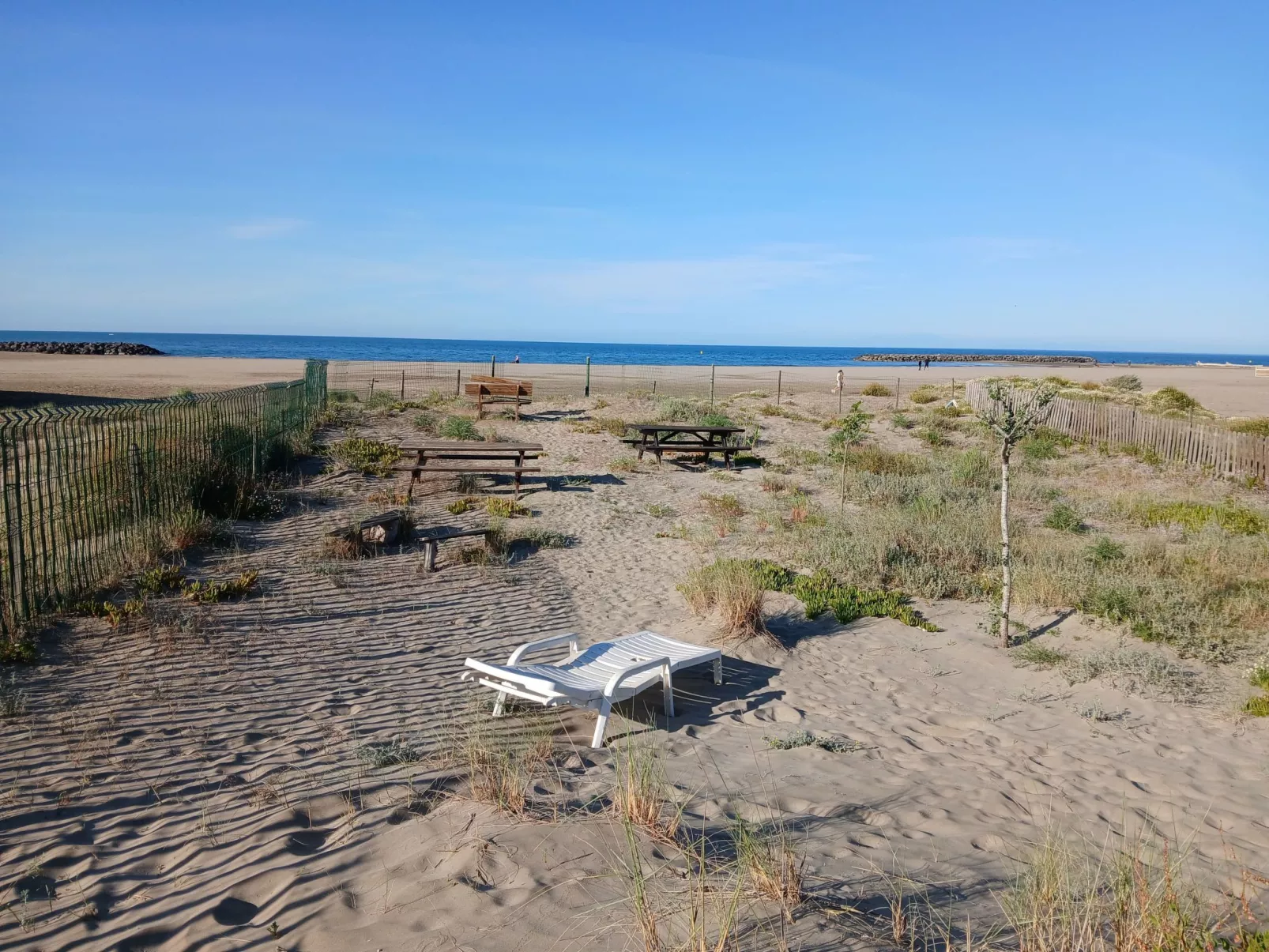 Mobilheim "Les Dunes" mit Blick auf das Wasser-Dehors