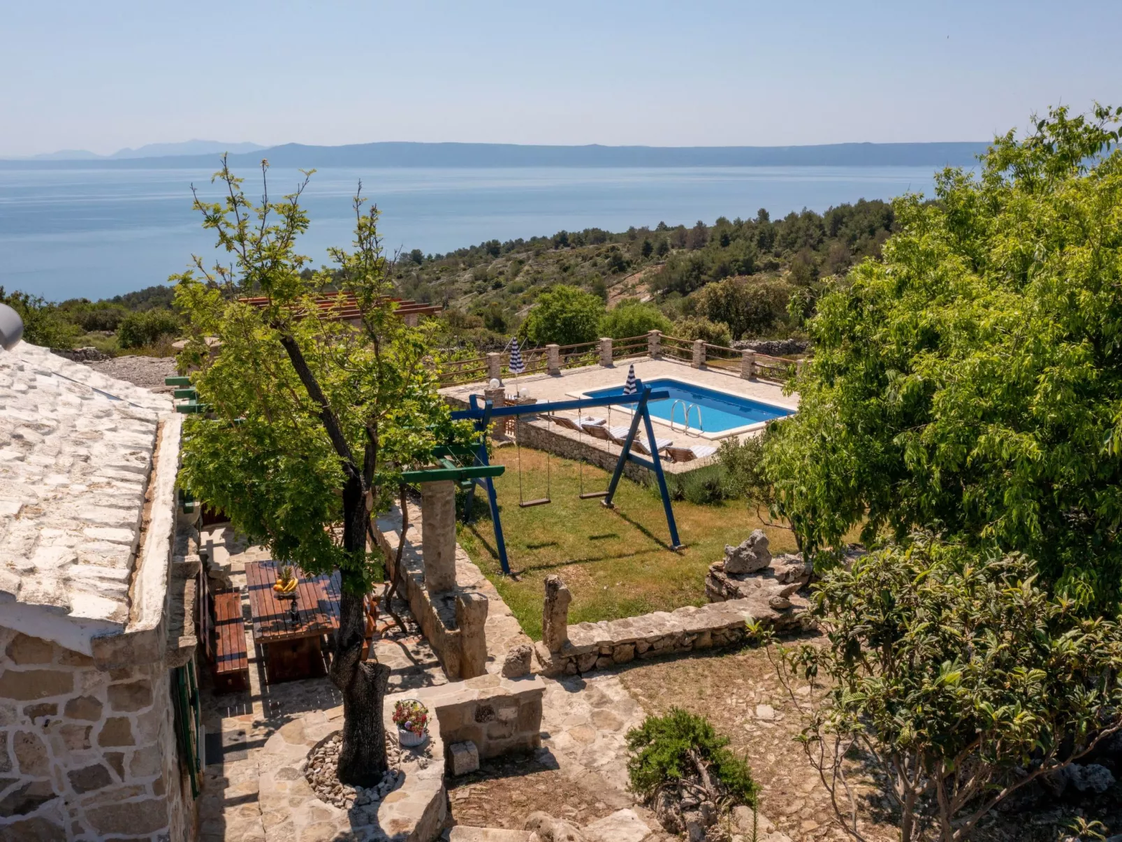 Ranch Visoka in Selca mit Panoramablick aufs Meer-Draußen