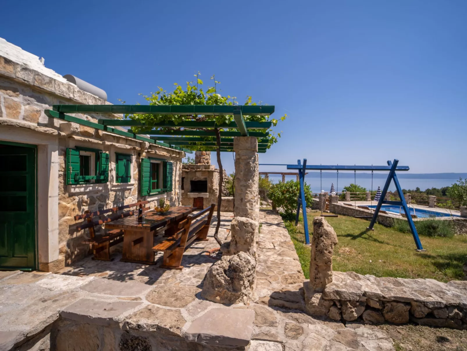 Ranch Visoka in Selca mit Panoramablick aufs Meer-Draußen