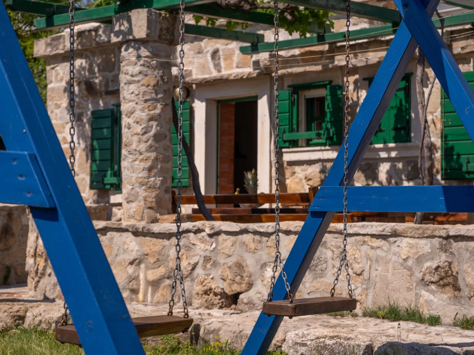 Ranch Visoka in Selca mit Panoramablick aufs Meer-Draußen