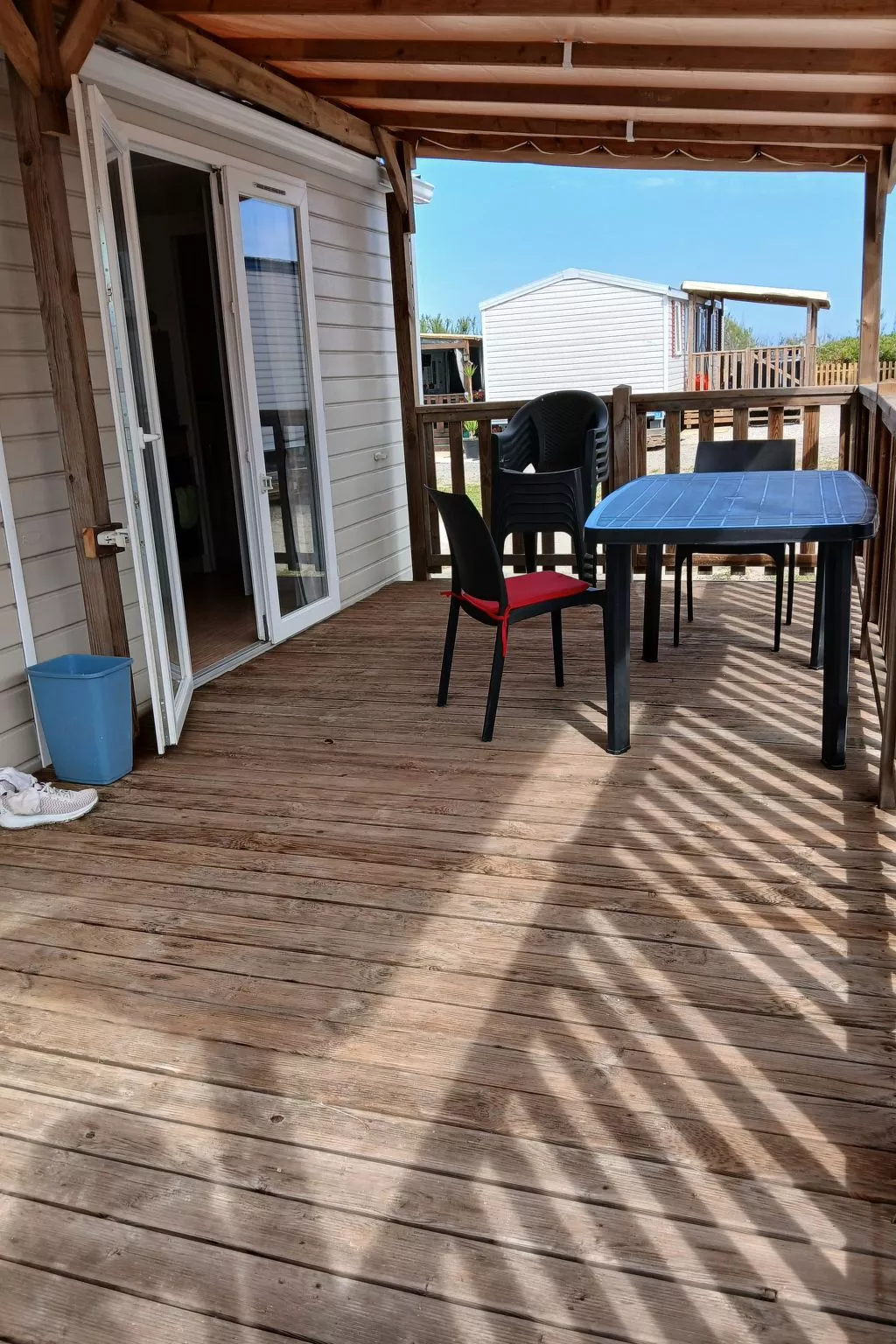 Mobilheim "Les Dunes" mit Blick auf das Wasser-Dehors