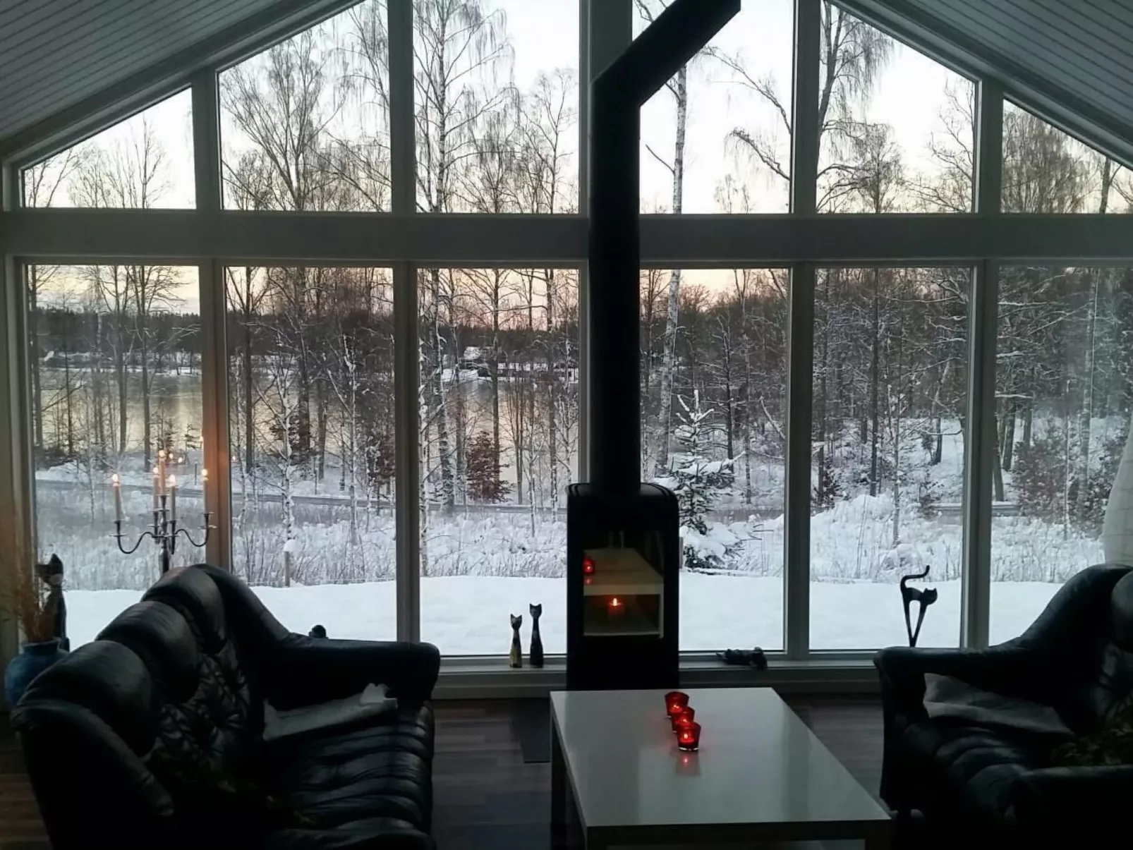Modernes Haus mit hellem Dekor, mit Blick auf den See-Dedans