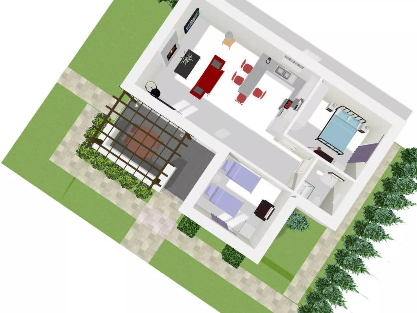 Villa mit zwei Schlafzimmern für 6 Personen. Parken, WiFi-Dedans