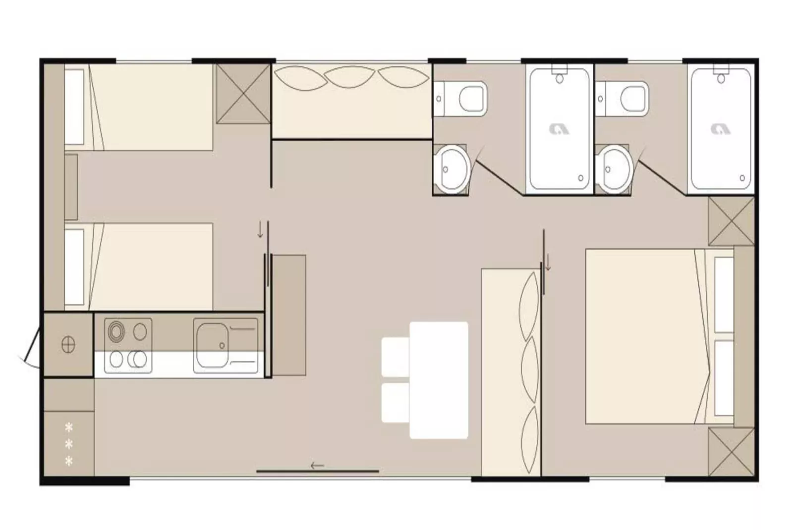 Mobile Homes Strasko Novalja Mediteran Superior mit Pool ca 34 qm für 6 Pers - Plan