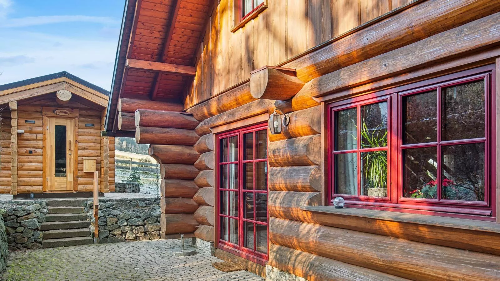 Naturstammhaus-Extérieur hiver