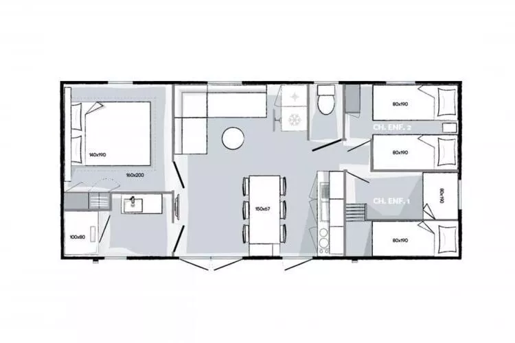 Caravanpark Mas des Lavandes Sérignan-Mobilhome Prestige TVclim 3ch 6p-Plan d'étage