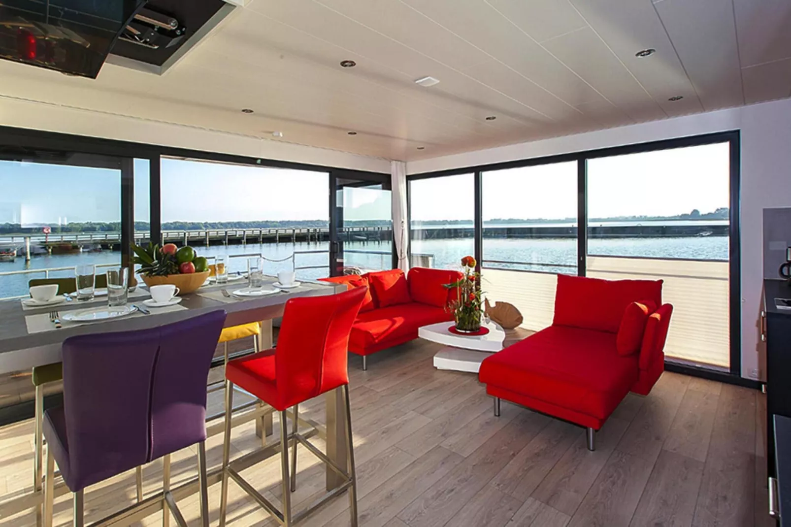 Houseboat Floating Houses Blue Active, Ribnitz-Damgarten-Blue Active - Living room