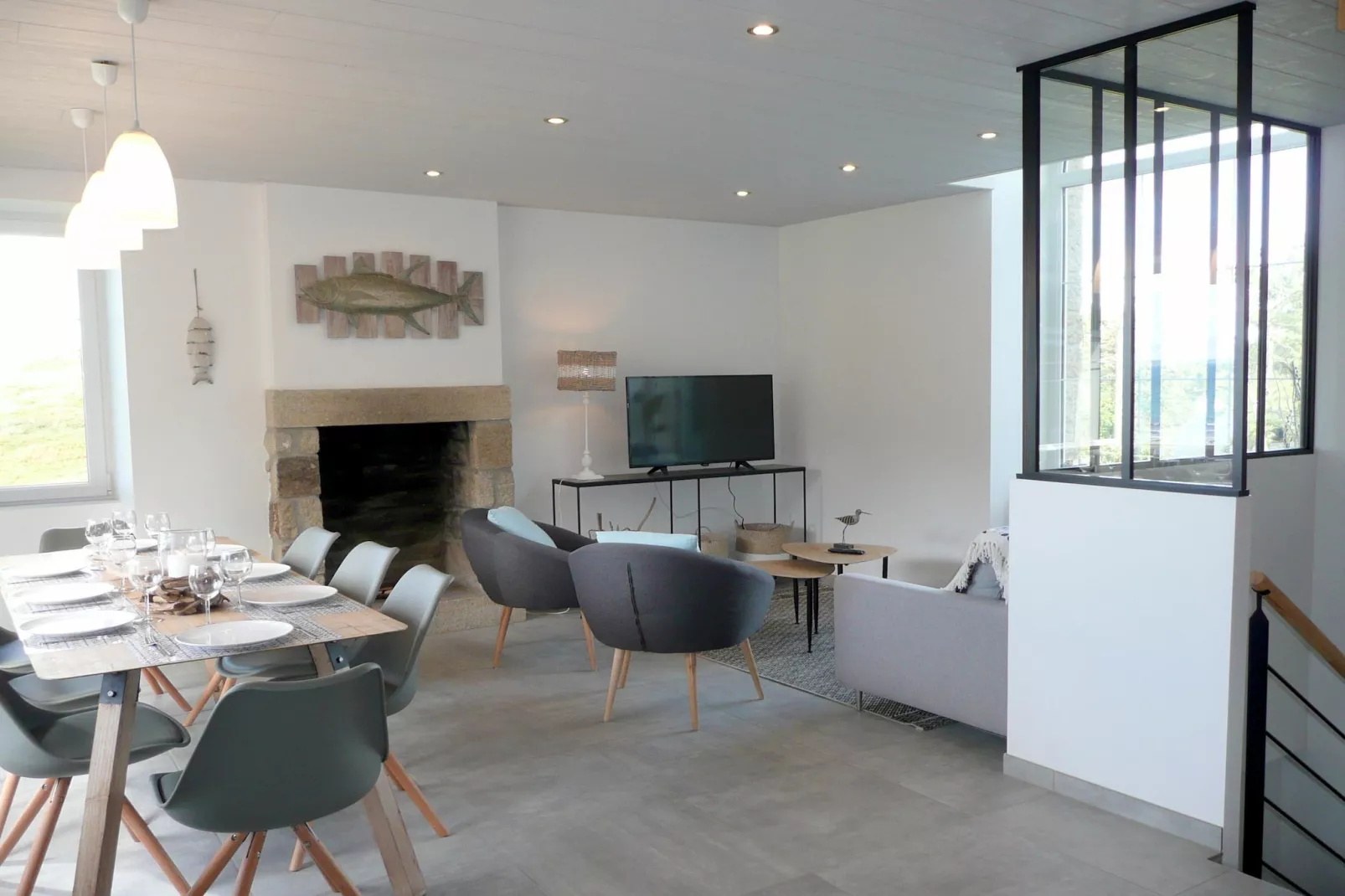 Ferienhaus mit Panorama-Meerblick Plonévez-Porzay - Wohnzimmer