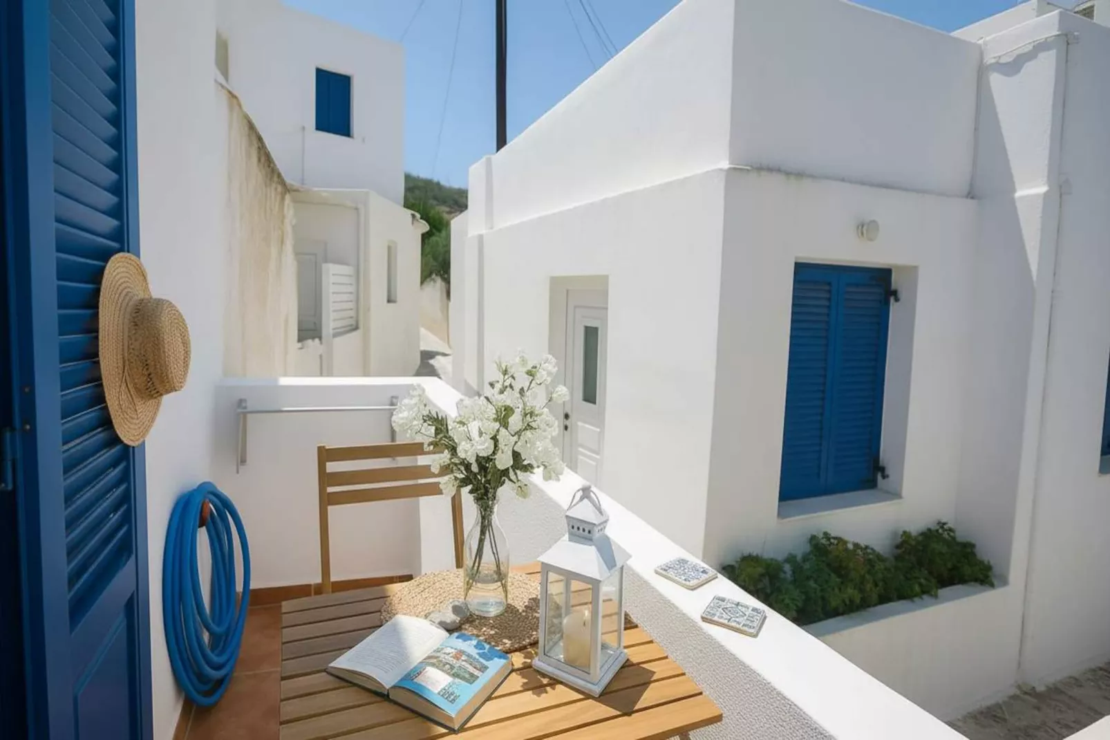 Picturesque Paros White House with Balcony Views - Exterior in summer