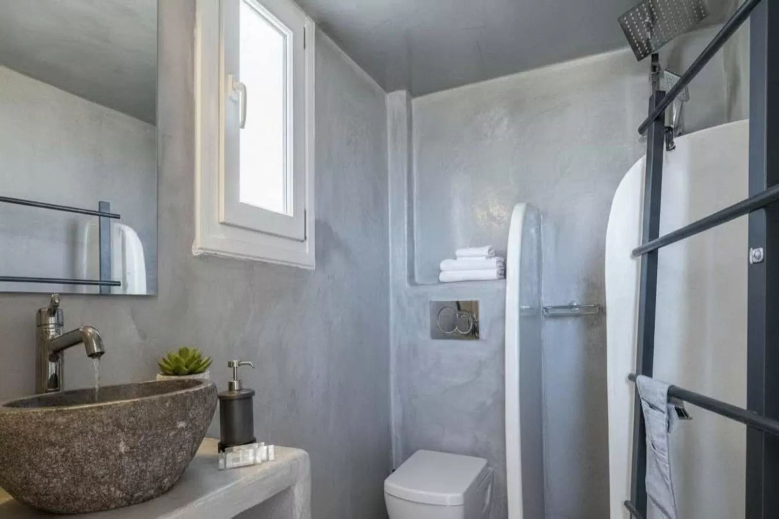 Stylish Santorini Residence with Endless Sea Views - Bathroom