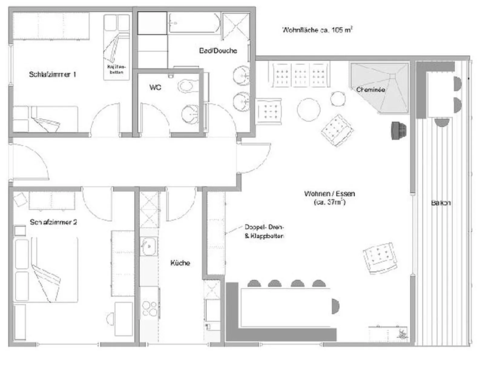Arcula, (Flims Dorf). Grosszügige 3.5 Zimmerwohnung, 105 m2, ruhig & zentral ge - Inside
