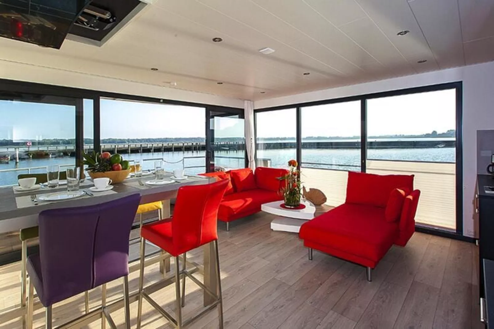 Houseboat Floating Houses Blue Active, Ribnitz-Damgarten-Blue Active-Living room