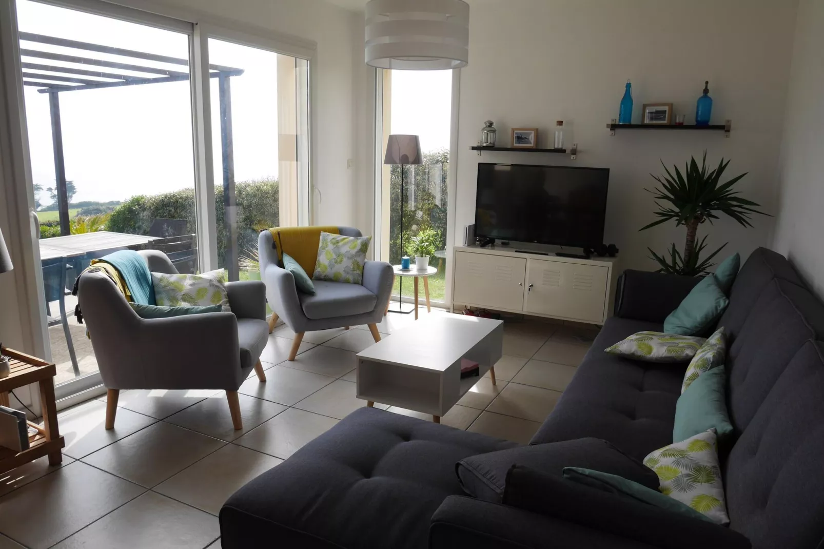 180° Panorama Meerblick Ferienhaus Telgruc-sur-Mer-Salon