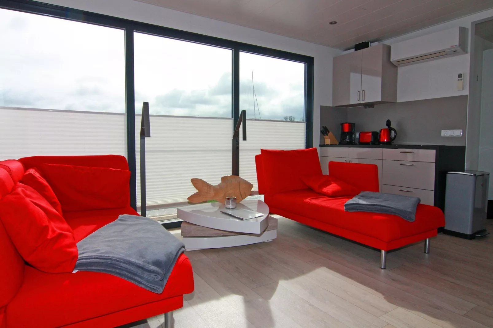 Houseboat Floating Houses Blue Active, Ribnitz-Damgarten-Blue Active-Living room