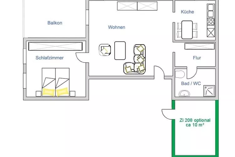 Fewo 3 Sachsen 3 Personen-Grundriss