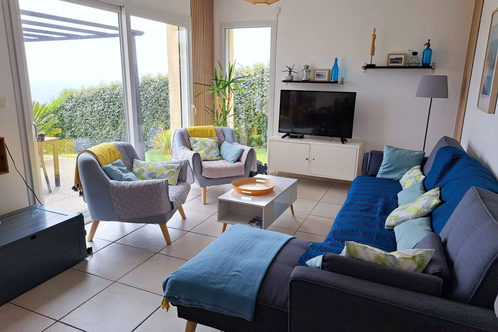 180° Panorama Meerblick Ferienhaus Telgruc-sur-Mer-Salon