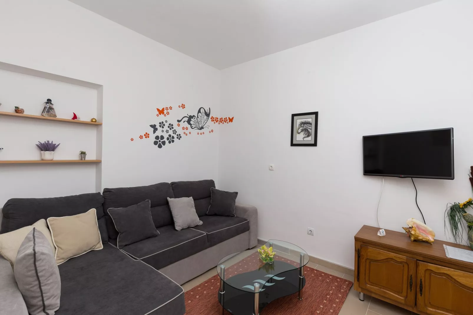 Apartments Olive - One Bedroom Apartment with Terrace and Partial Sea View - Popolica 50-Living room