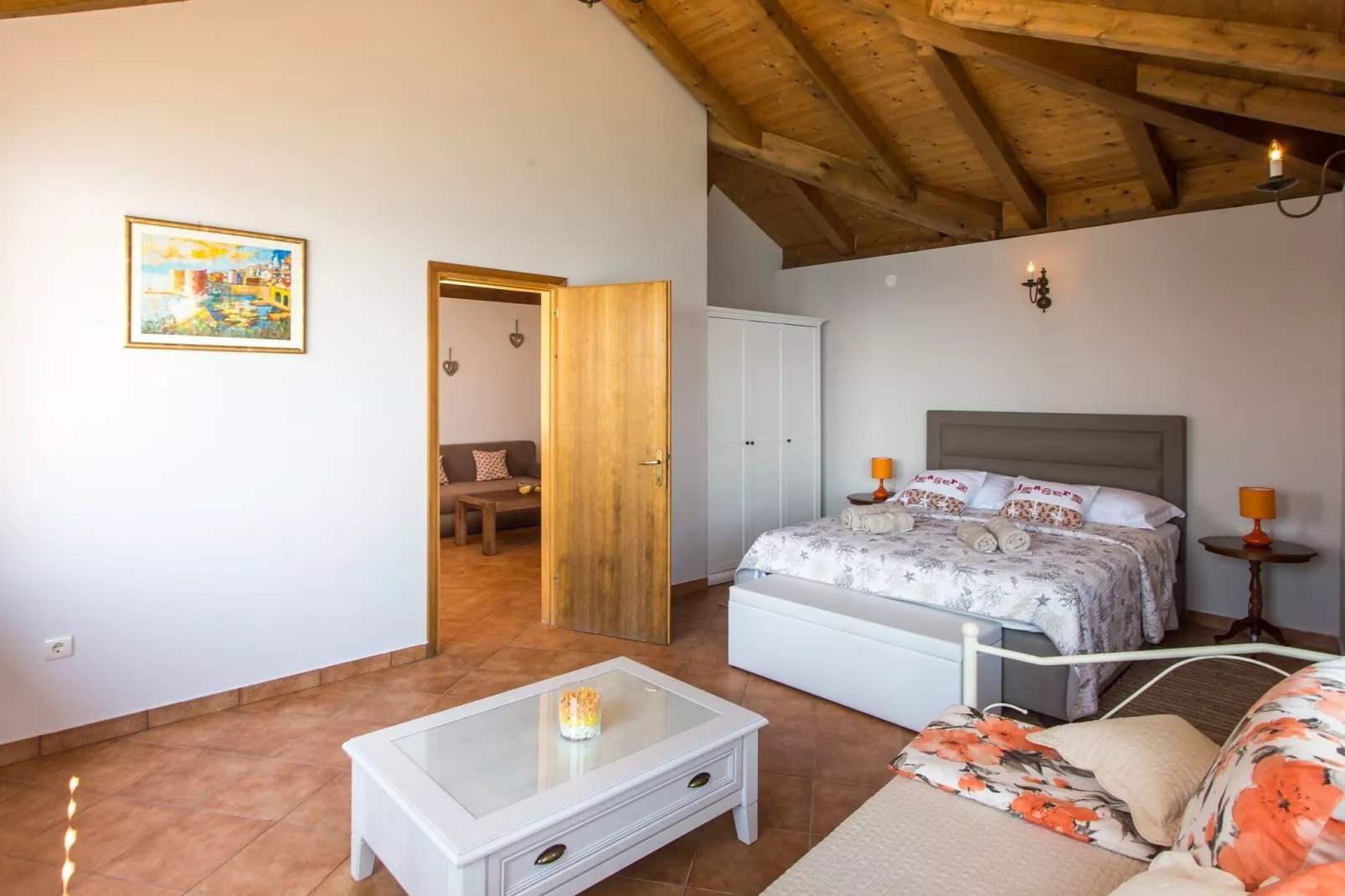 Villa Mirjana - One Bedroom Apartment with Terrace and Sea View (Naranča)-Bedroom